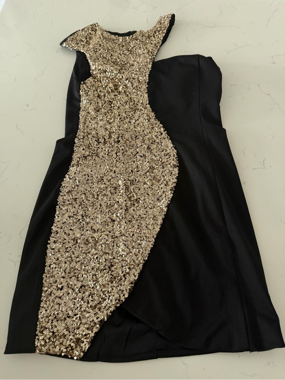 Black Mini Dress with Gold Sequin Front - Women's Cocktail Dress